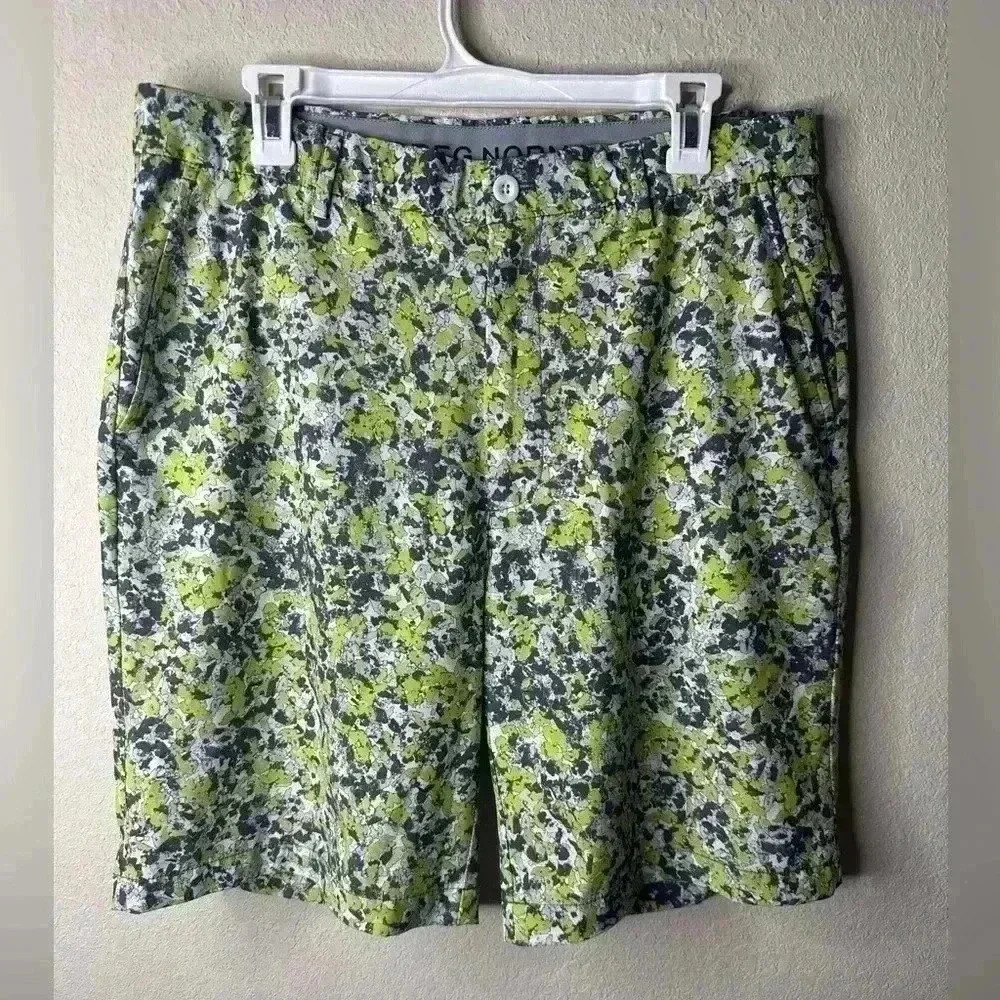 Greg Norman Attack Life Golf Shorts Men's 34 Multi-Color Print Green/gray